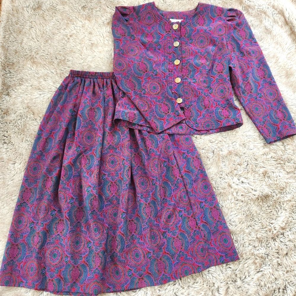 Lady Carol of New York Petites Vintage 2 Piece Paisley Midi Dress Set Size 8